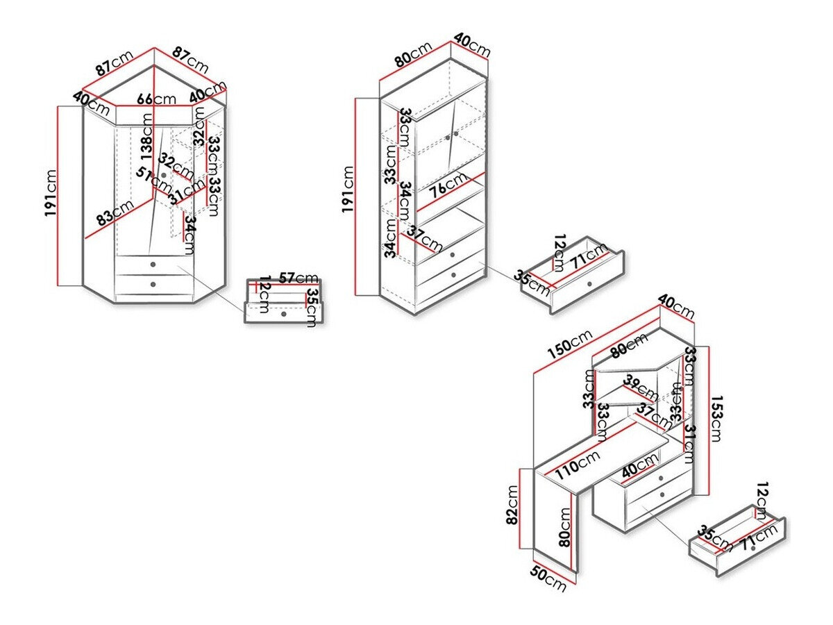 Møbelsæt Almira 116 (Artisan eg + Hvid + Grå)