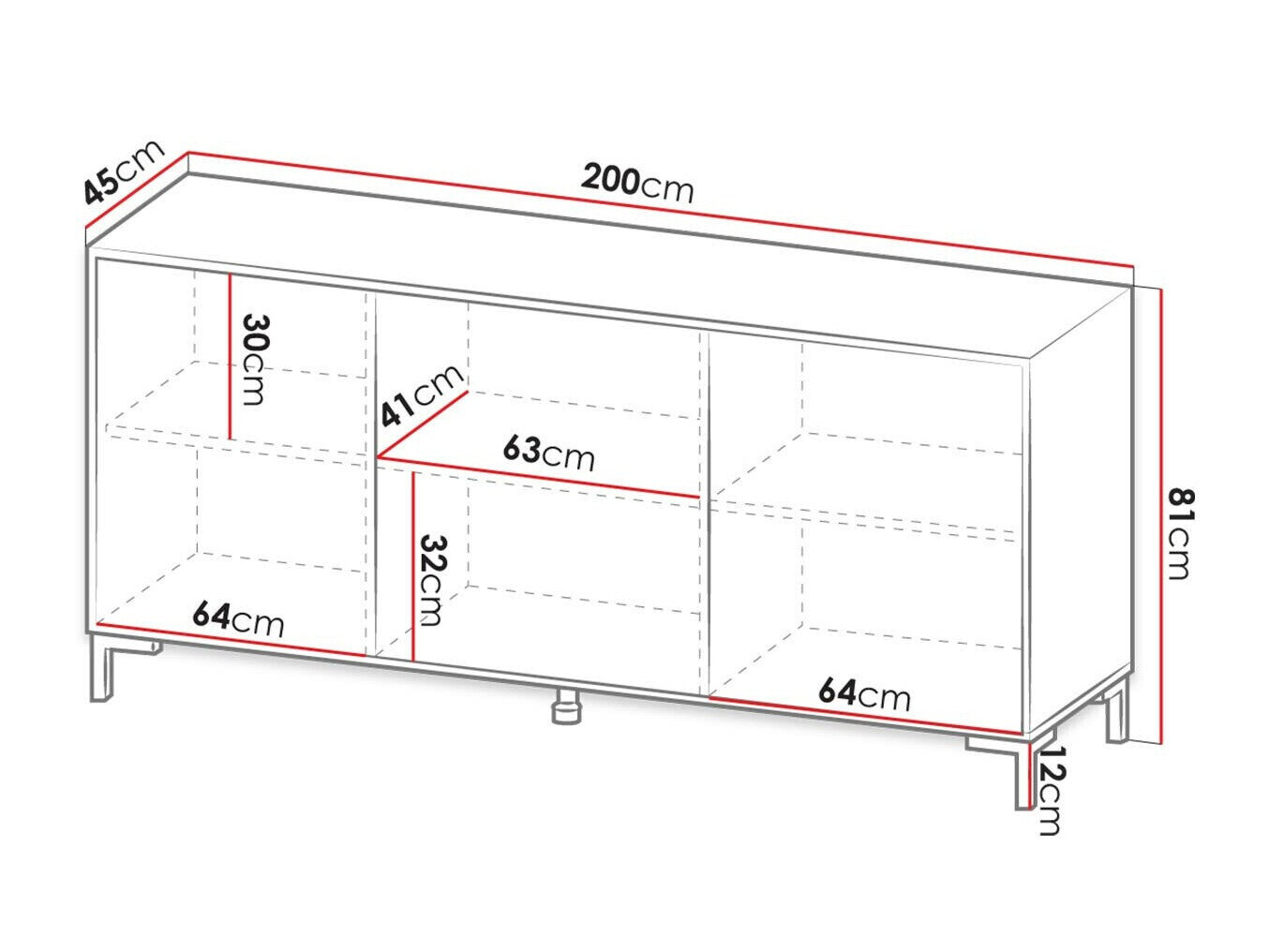 Skænk Charlotte 158 (Sort + Sort marmor)