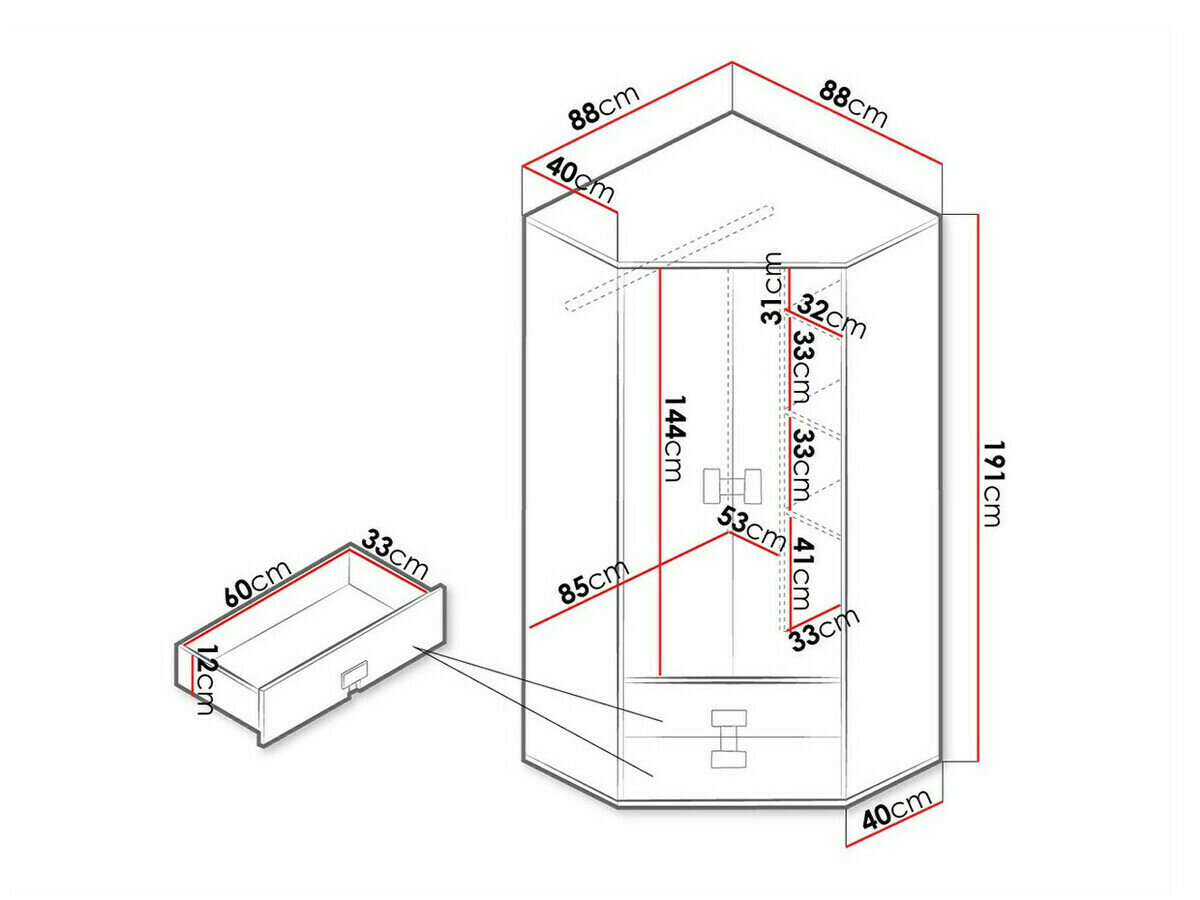 Hjørnegarderob Florevi 114 (Glansfuld hvid + Artisan eg)
