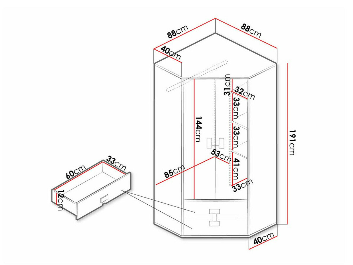 Hjørnegarderob Florevi 114 (Gloss grå + Artisan eg)