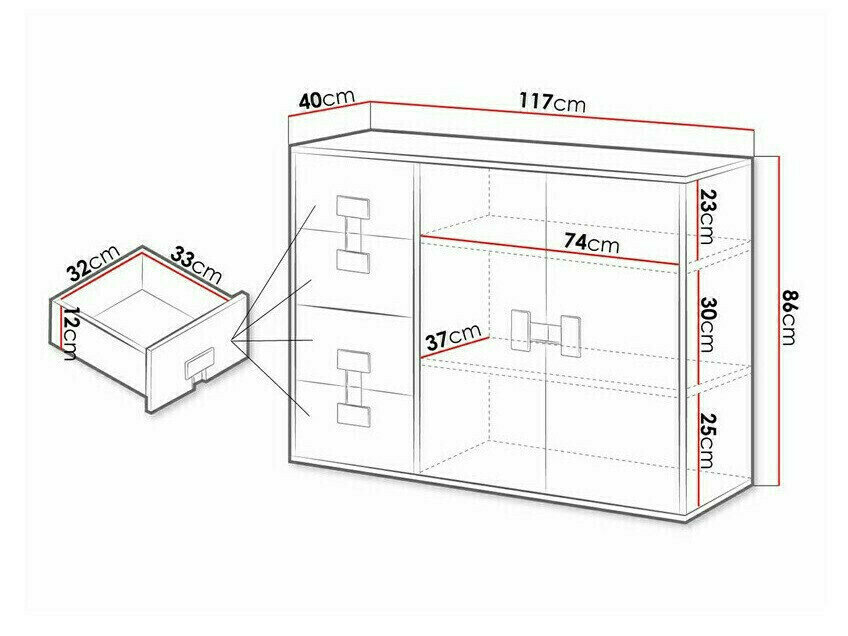 Kommode Florevi 102 (Gloss grå + Artisan eg)