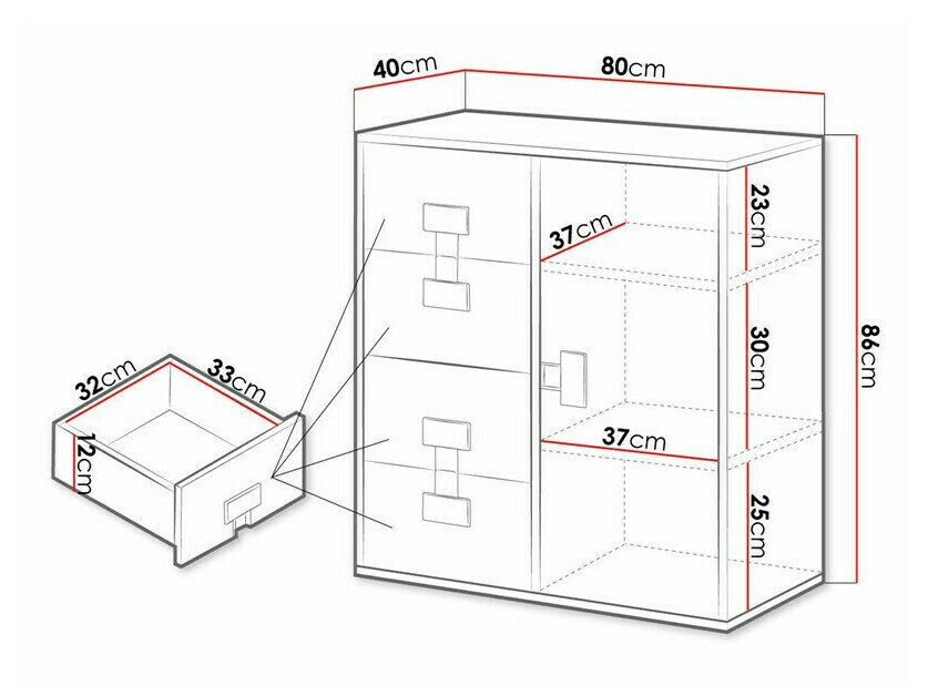 Kommode Florevi 103 (Glansfuld hvid + Artisan eg)