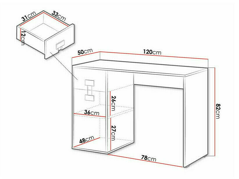 Skrivebord Florevi 100 (Glansfuld hvid + Artisan eg)