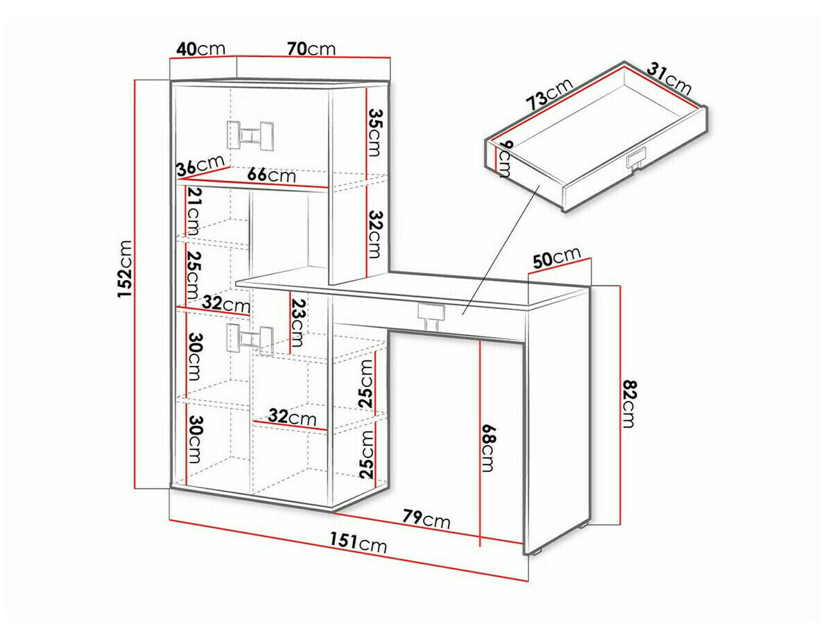 Skrivebord Florevi 101 (Glansfuld hvid + Artisan eg)