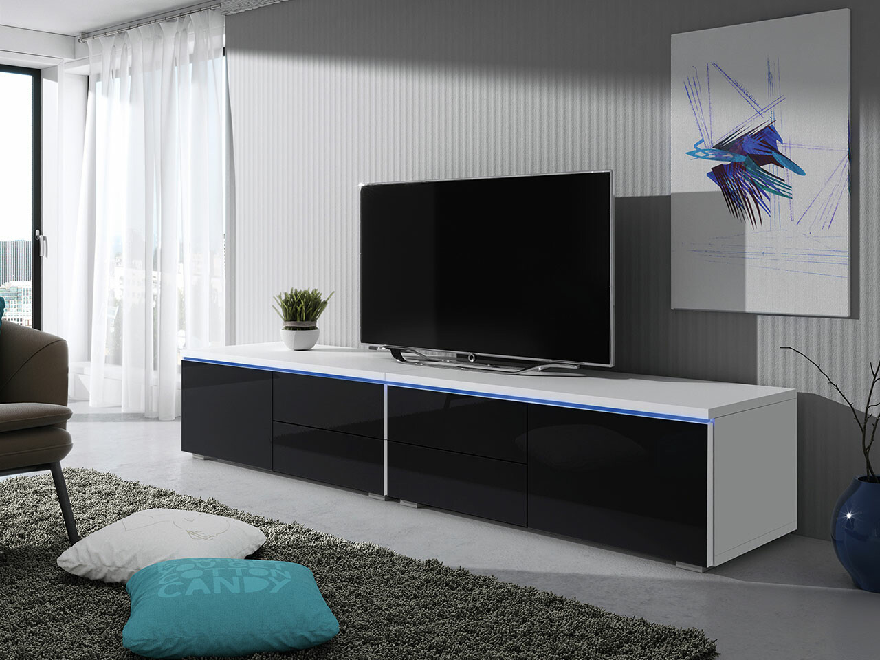 TV-bord Hortus (Hvid + Blank sort)