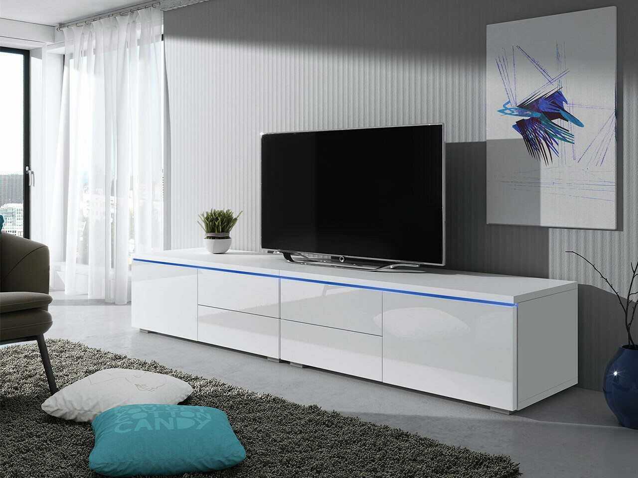 TV-bord Hortus (Hvid + Glansfuld hvid)