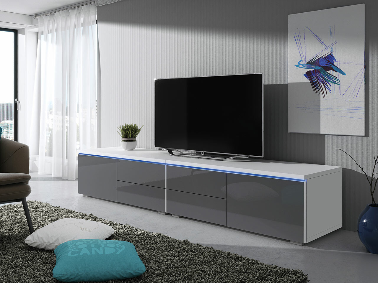 TV-bord Hortus (Hvid + Gloss grå)
