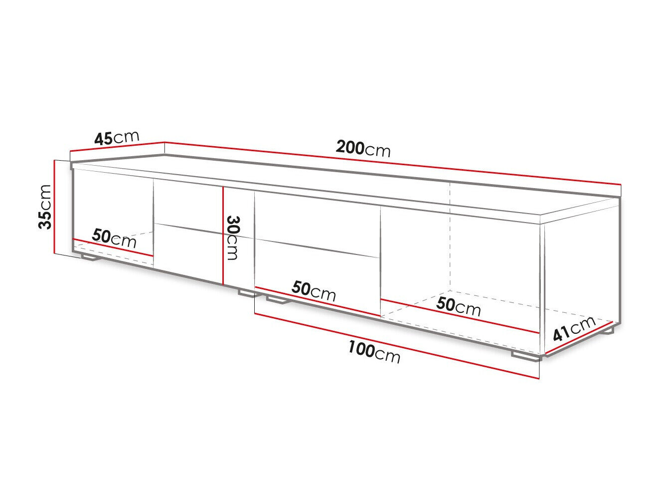 TV-bord Nashville 129 (Hvid + Gloss grå)