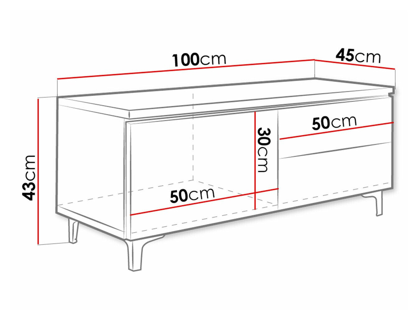 TV-bord Nashville 130 (Hvid + Blank sort)