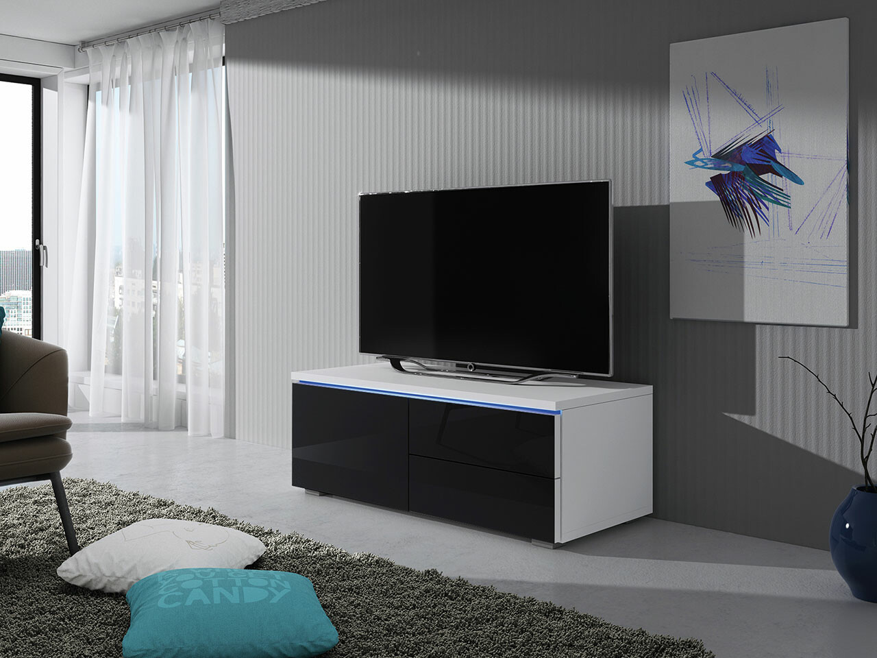 TV-bord Uva VI (Hvid + Blank sort)