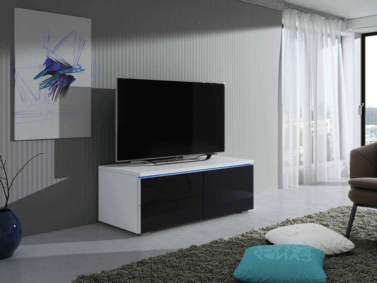 TV-bord Uva VI (Hvid + Blank sort)