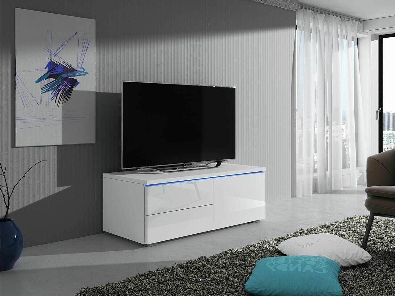 TV-bord Uva VI (Hvid + Glansfuld hvid)