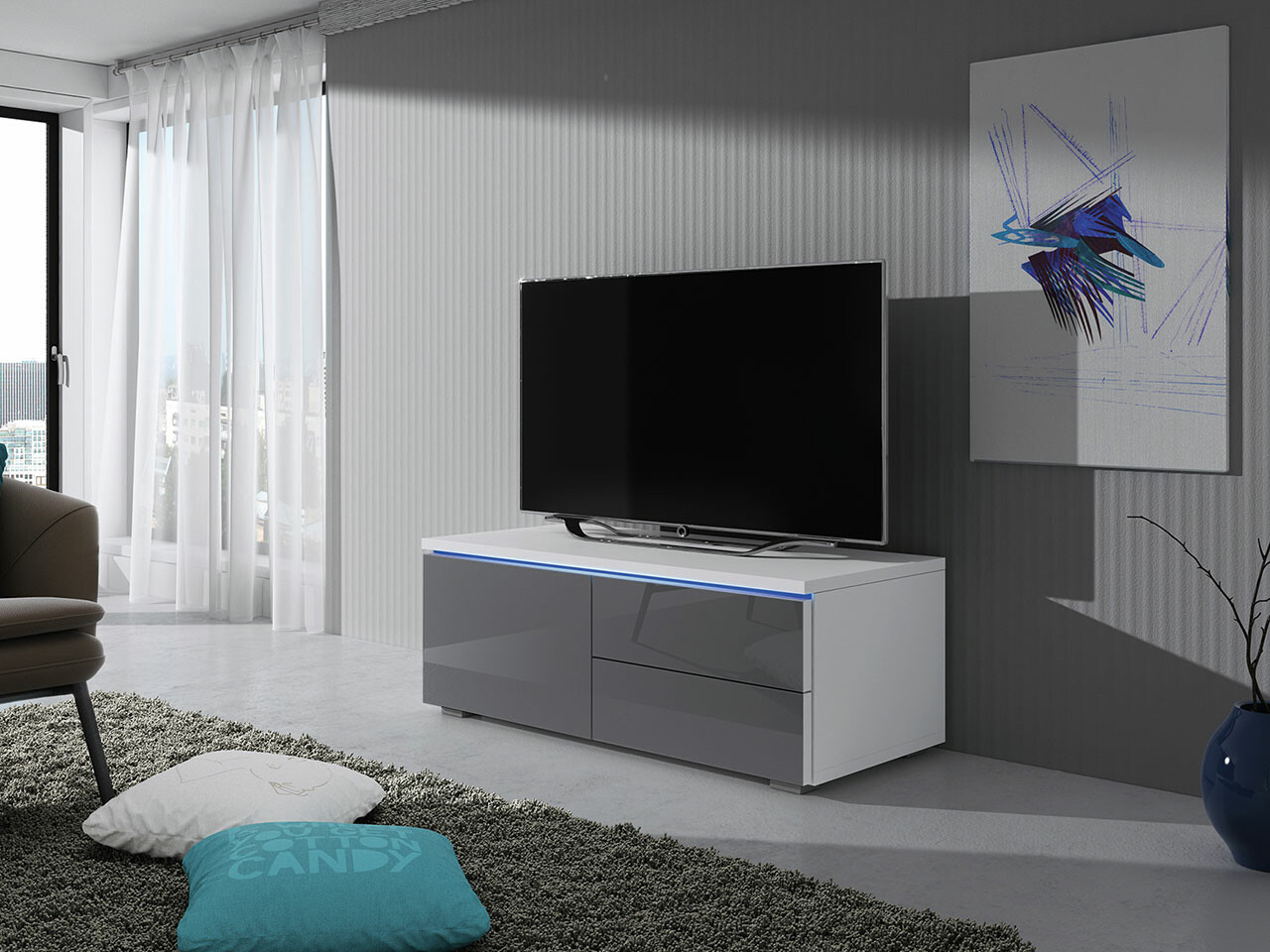 TV-bord Uva VI (Hvid + Gloss grå)