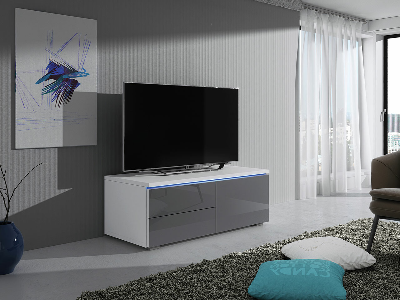 TV-bord Uva VI (Hvid + Gloss grå)