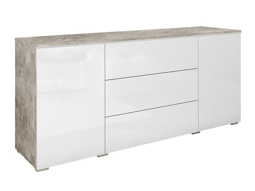 Kommode Mirfivo 102 (Beton + Glansfuld hvid)