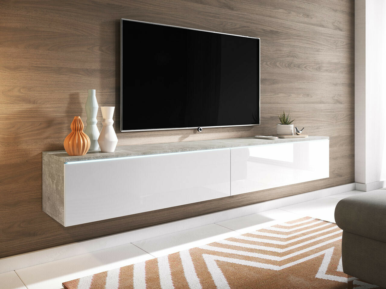 TV-bord Scientia I (Beton + Glansfuld hvid)