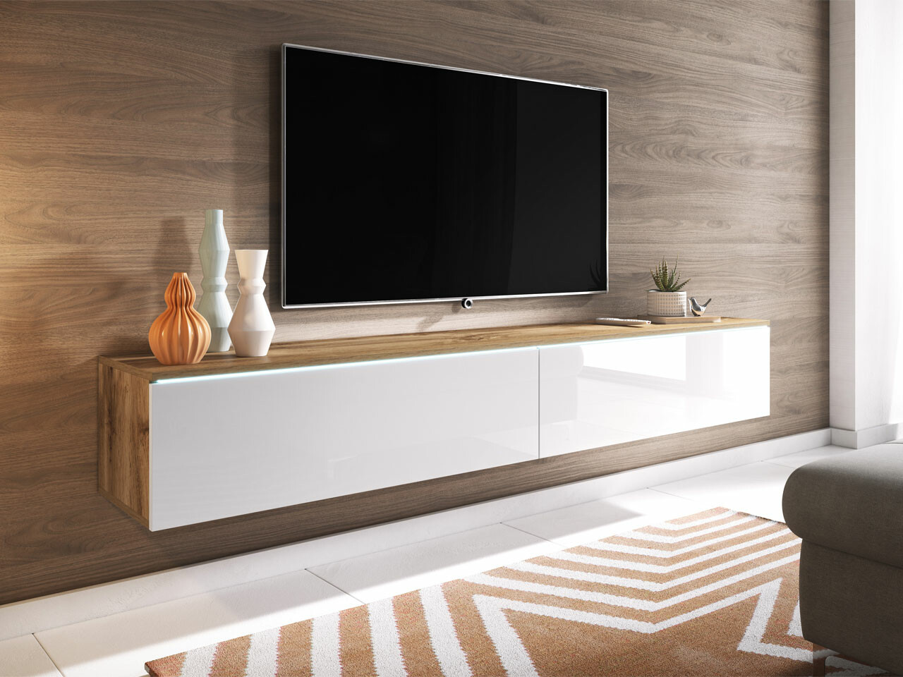TV-bord Scientia I (Wotan eg + Glansfuld hvid)