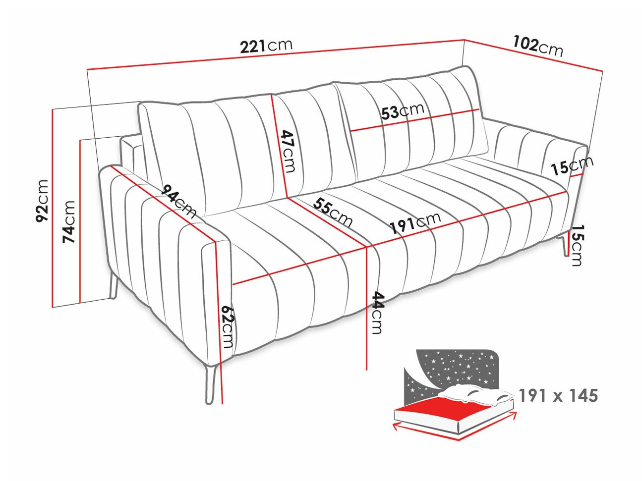 Sovesofa Lincoln 165 (Monolith 02)