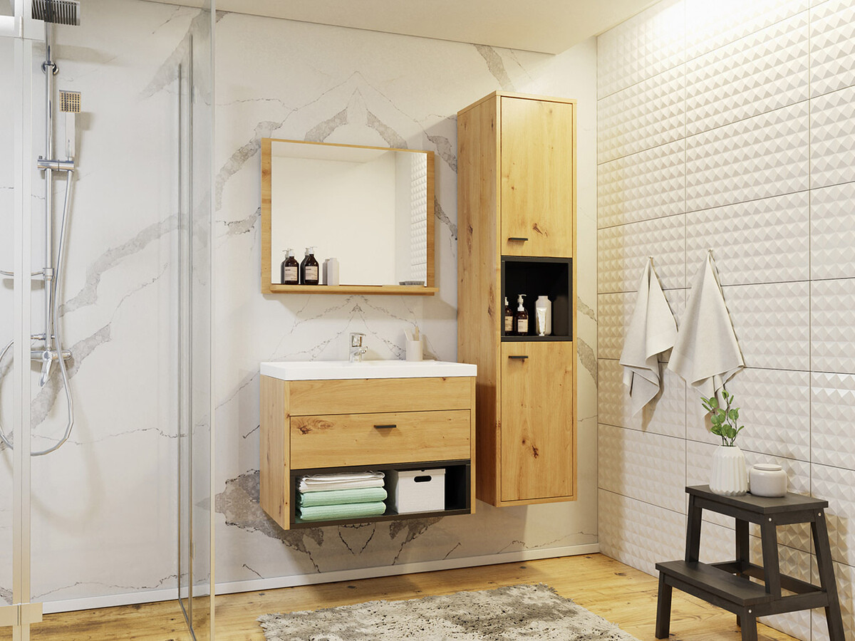 Vægmonteret badeværelsesskab Velum (Sort + Artisan eg)