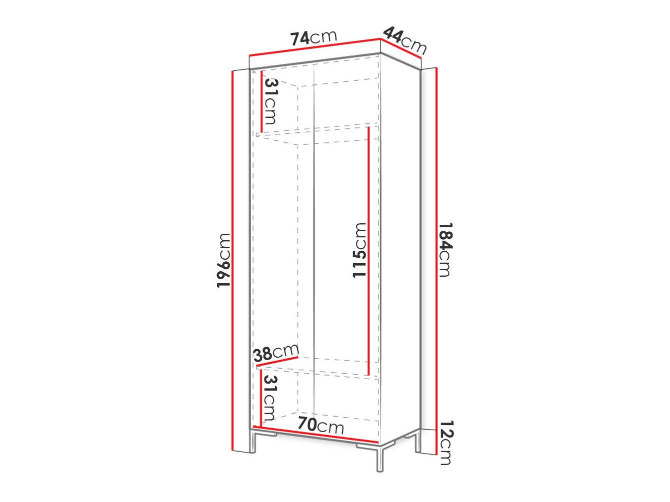 Garderobeskab Tivsoa 109 (Hvid + Gylden)