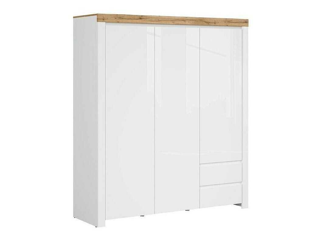Garderobeskab Sonsoru 120 (Hvid + Glansfuld hvid + Wotan eg)
