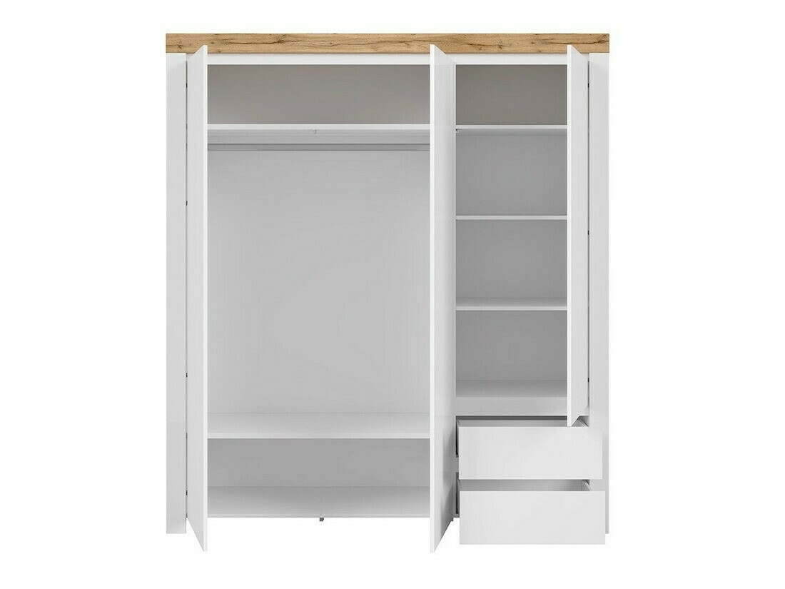 Garderobeskab Sonsoru 120 (Hvid + Glansfuld hvid + Wotan eg)