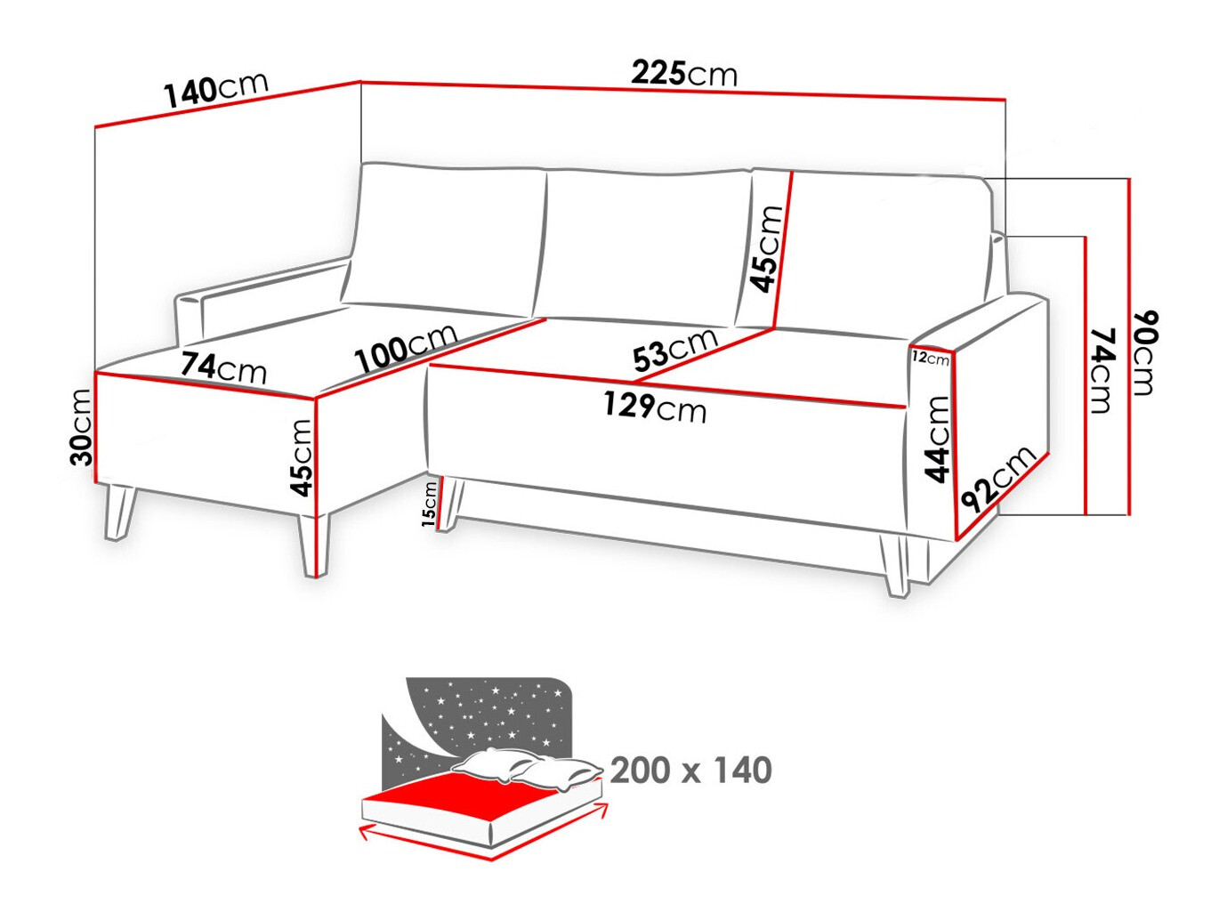 Hjørnesofa Delbene 130 (Aura 23 + Blank sort)