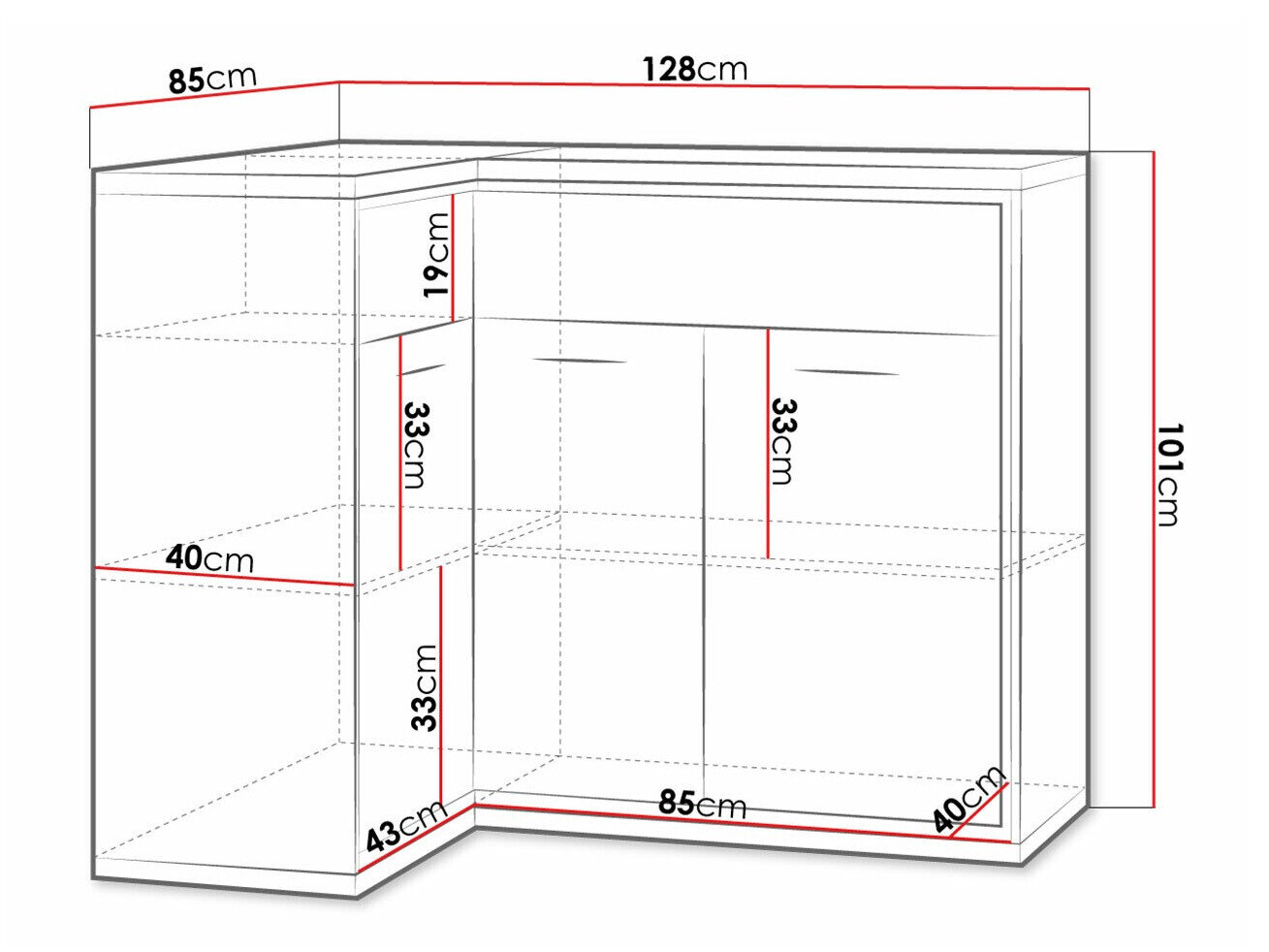 Hjørne kommode Etrmoni 121 (Lyst træ)