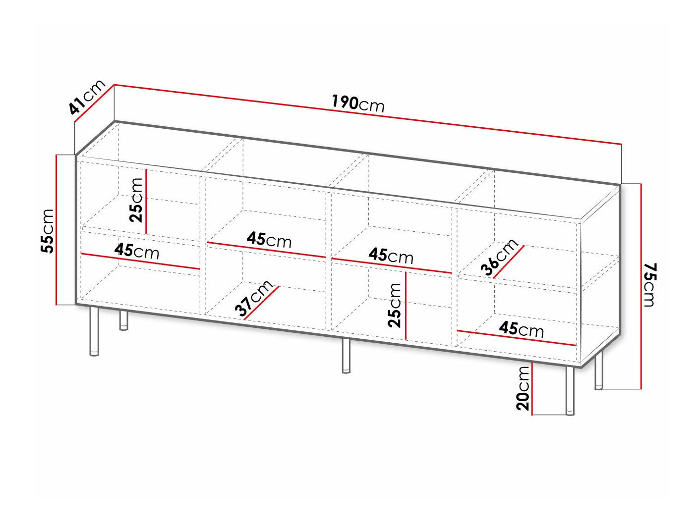Skænk Charlotte 170 (Hvid + Sort)