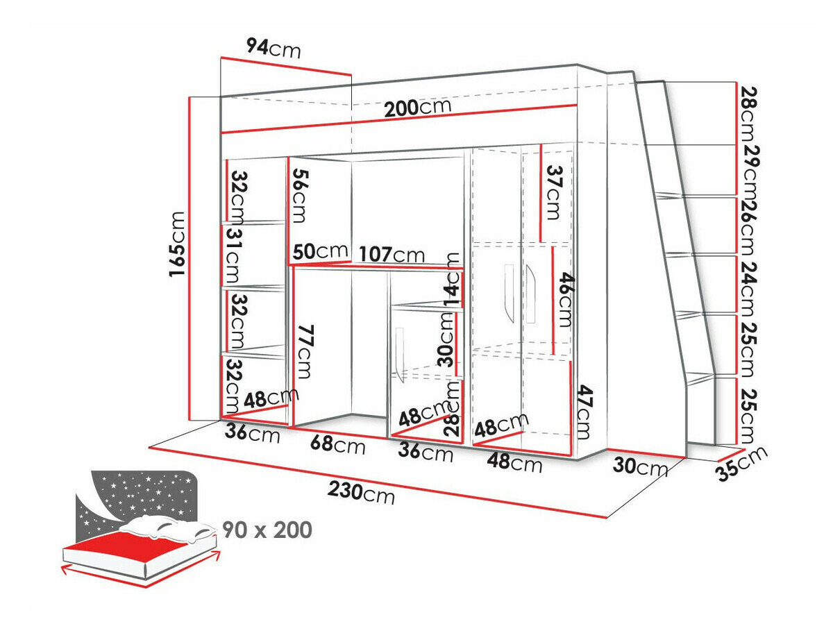 Køjeseng Hartford 355 (Hvid + Glansfuld hvid)