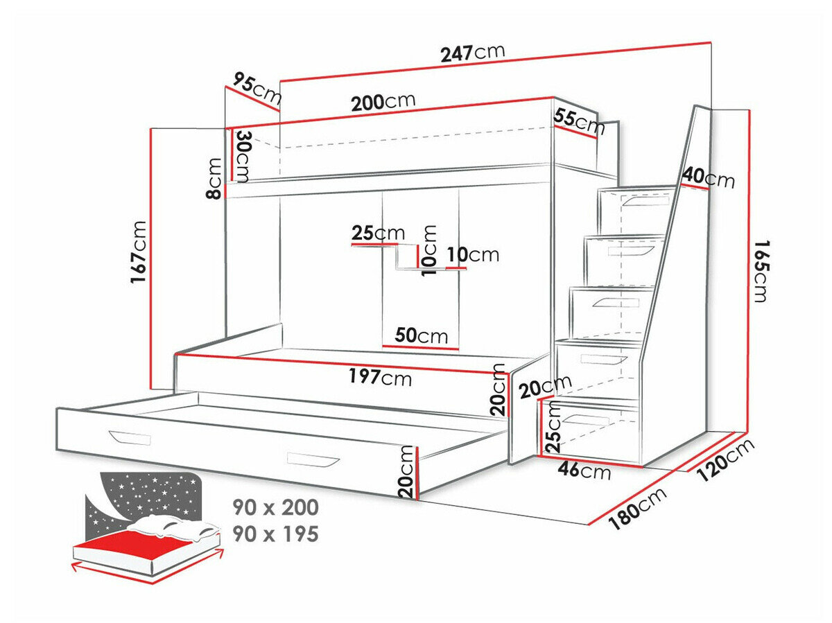 Køjeseng Hartford 356 (Hvid + Blank sort + Glansfuld hvid)