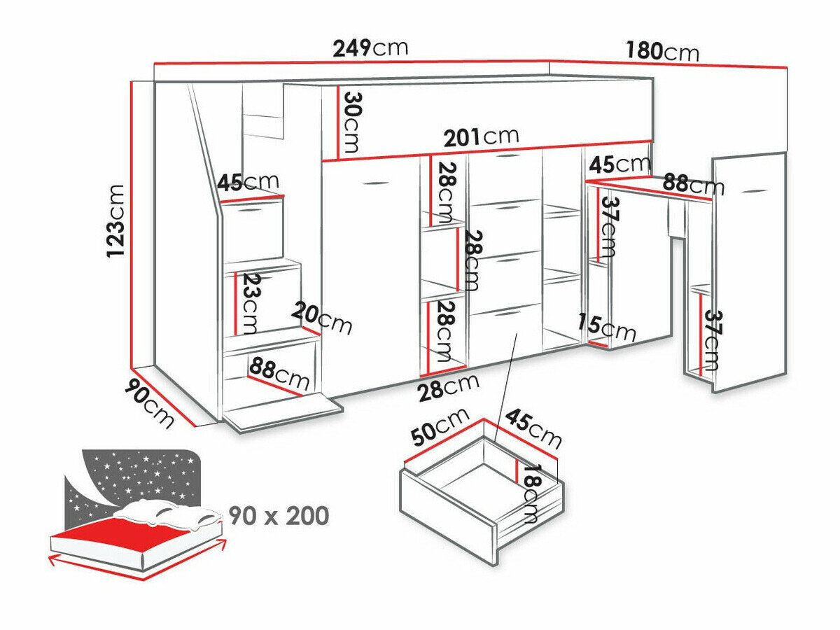 Køjeseng Hartford 364 (Beton + Wotan eg)