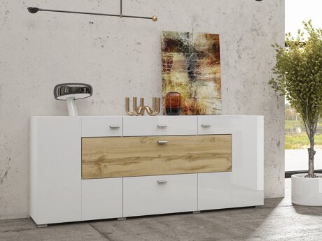 Kommode Mondalo 104 (Wotan eg + Glansfuld hvid)