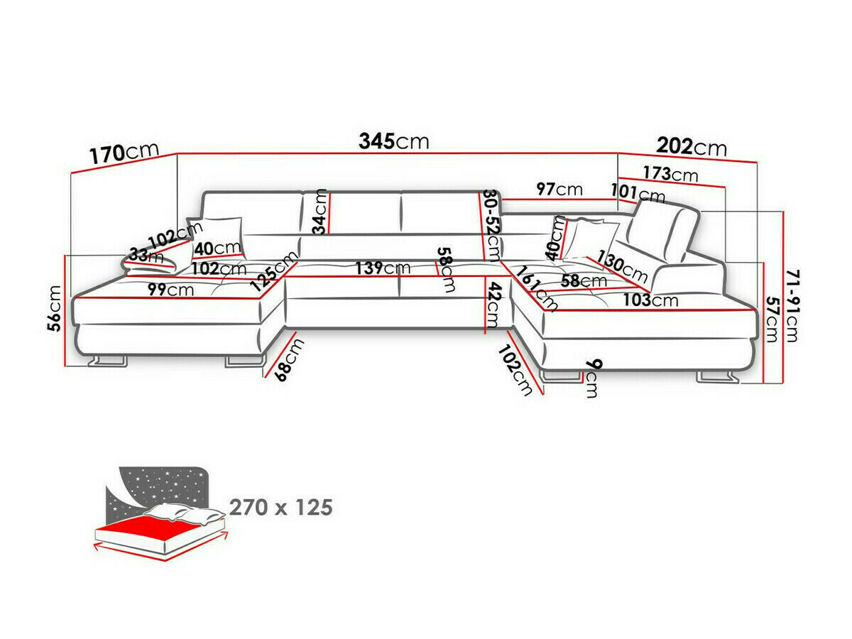 Hjørnesofa Comfivo Ruta IV (Kronos 09 + Paros 05)