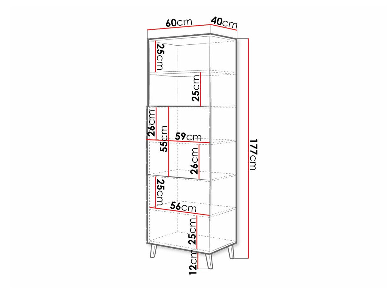 Reol Charlotte 178 (Hvid + Glansfuld hvid)