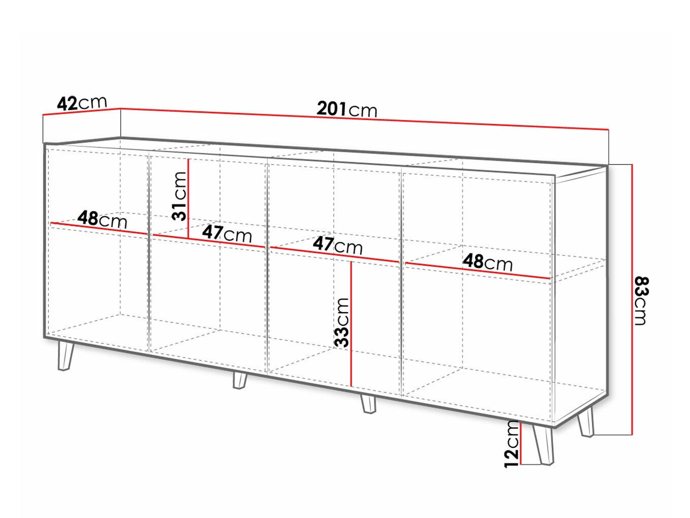 Skænk Charlotte 180 (Hvid + Sort)