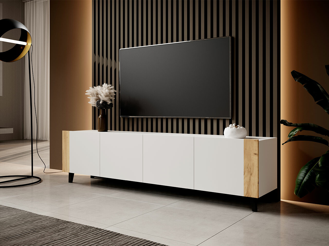 TV-bord Charlotte 184 (Hvid + Craft egetræ)