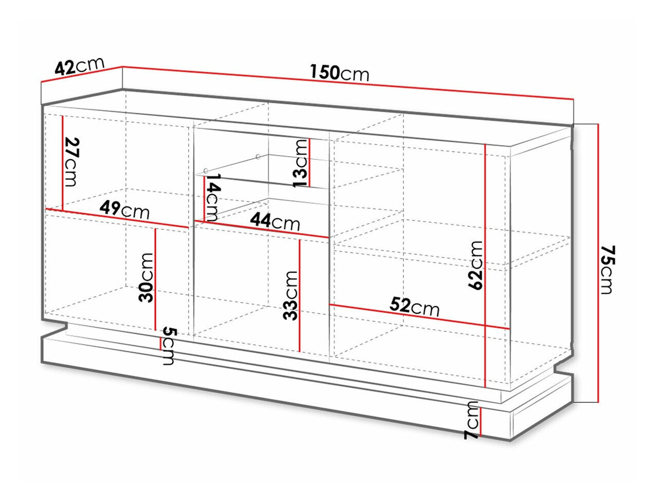 Skænk Charlotte 186 (Hvid + Glansfuld hvid)