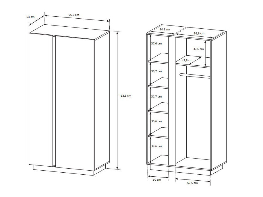 Garderobeskab Novbela 100 (Hvid + Glansfuld hvid + Grandson eg)
