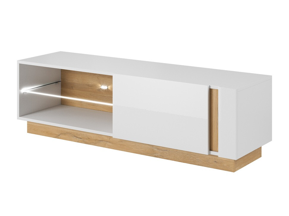 TV-bord Novbela 107 (Hvid + Glansfuld hvid + Grandson eg)