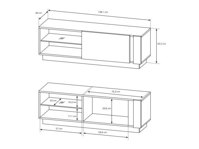 TV-bord Novbela 107 (Hvid + Glansfuld hvid + Grandson eg)