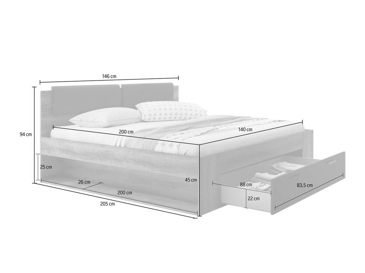 Seng Levruvu 106 (Grå eg + Sort)