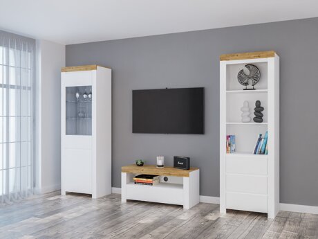 Stuemøbelsæt Sonsoru 145 (Hvid + Glansfuld hvid + Wotan eg)