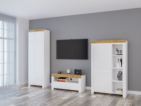 Stuemøbelsæt Sonsoru 147 (Hvid + Glansfuld hvid + Wotan eg)