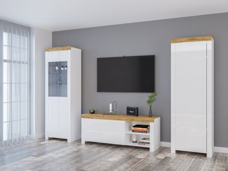 Stuemøbelsæt Sonsoru 148 (Hvid + Glansfuld hvid + Wotan eg)