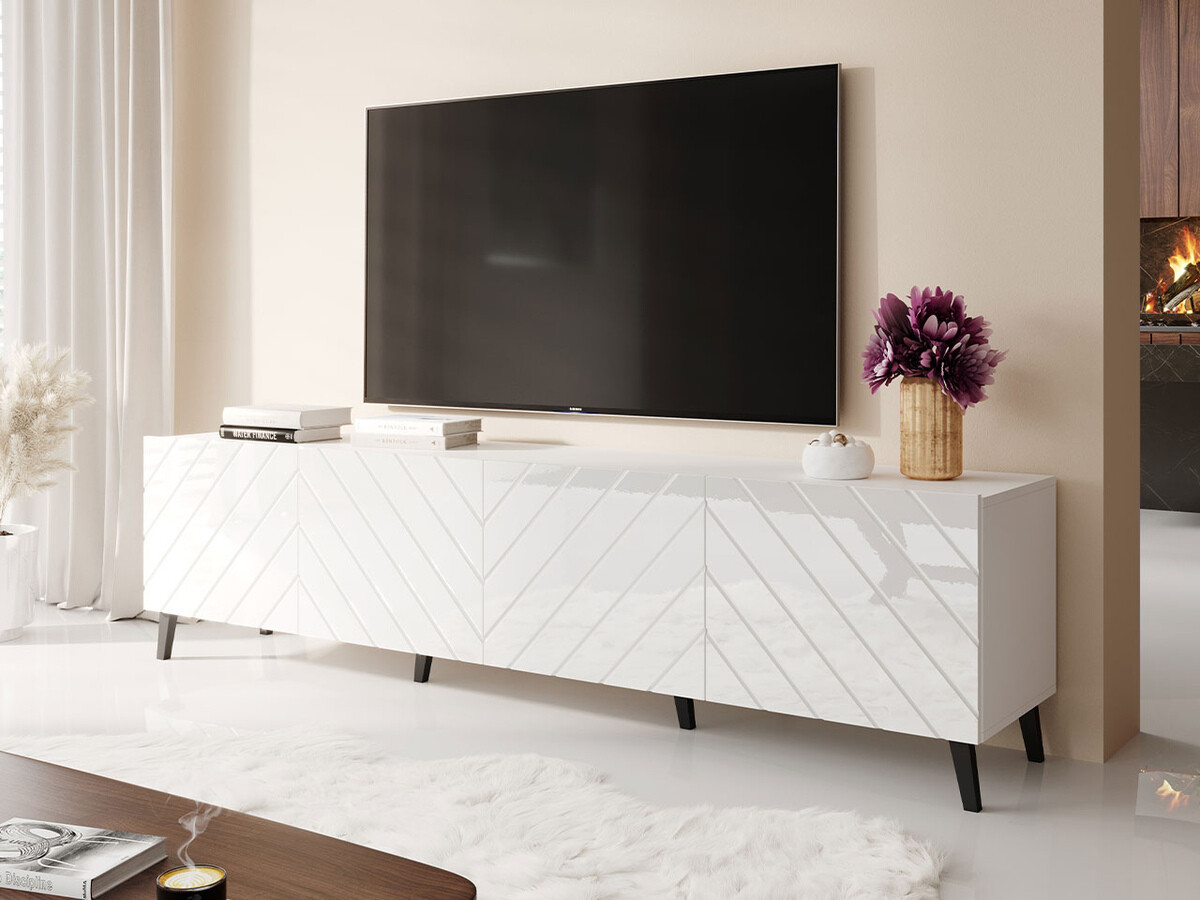 TV-bord Charlotte 145 (Hvid + Glansfuld hvid)