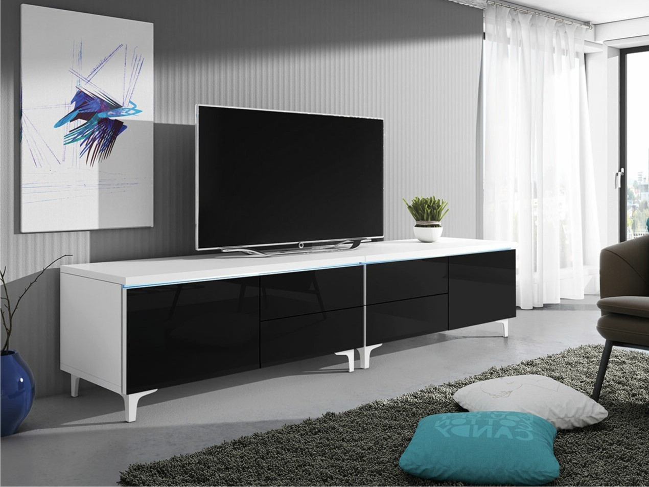 TV-bord Hortus I (Hvid + Blank sort)