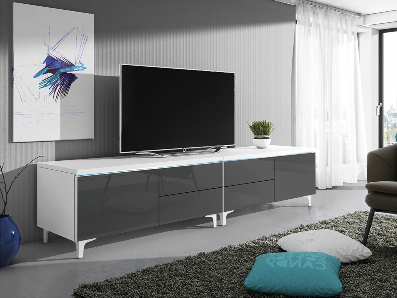 TV-bord Hortus I (Hvid + Gloss grå)