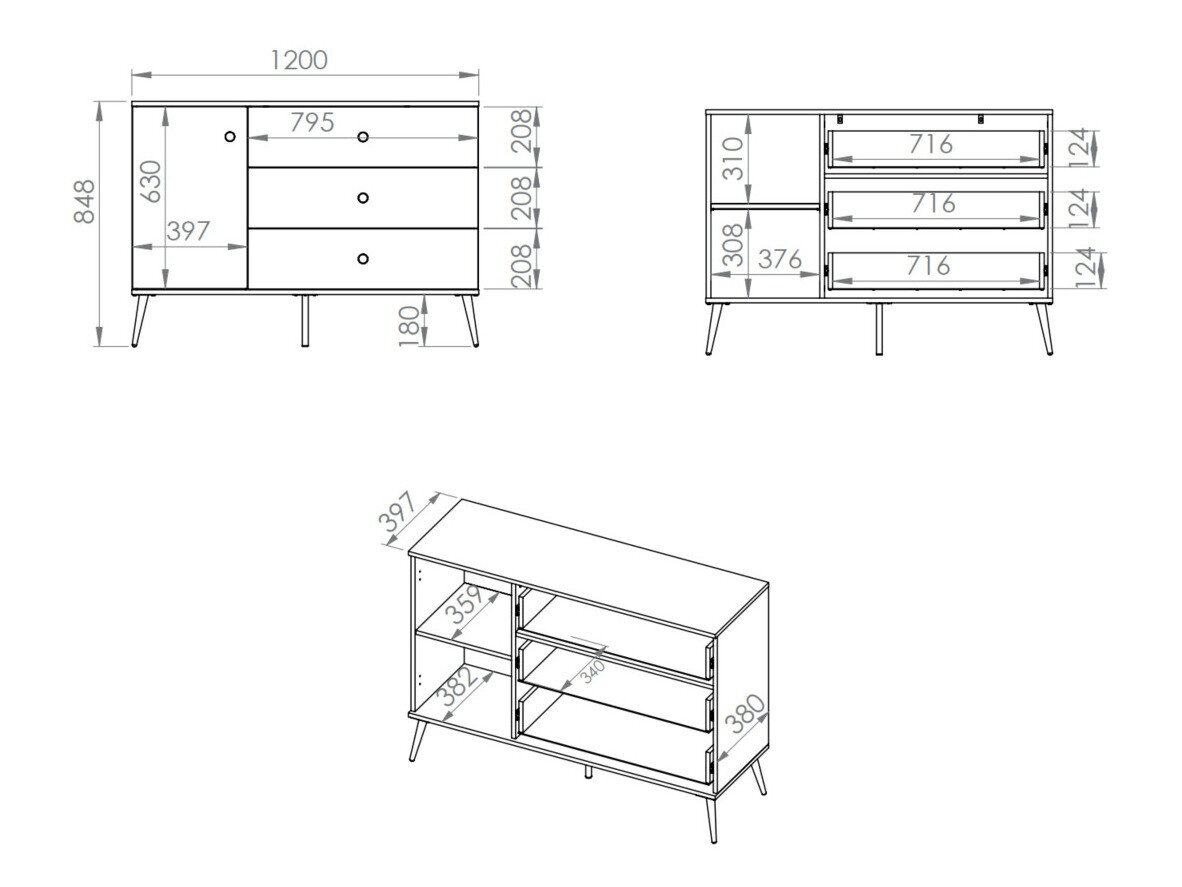 Kommode Flonovu 103 (Mørkegrøn + Gylden)
