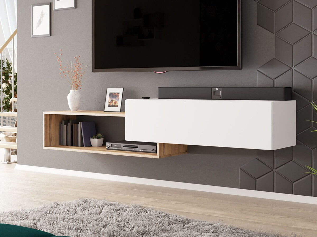 TV-bord Pinos (Hvid + Wotan eg)
